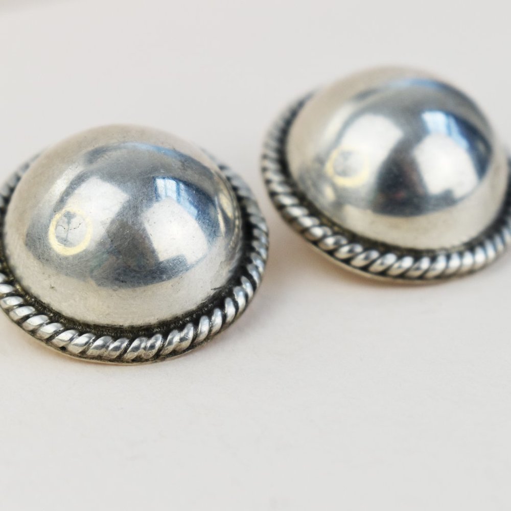 Large sterling silver stud clip on earrings , statement 90s vintage jewelry - Picture 4 of 7